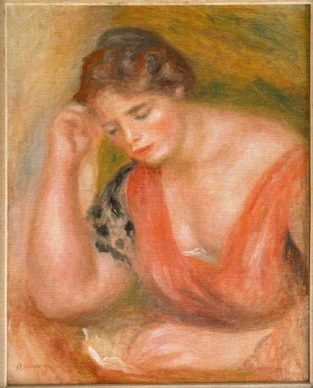 Reading young woman in red dress. from Pierre-Auguste Renoir