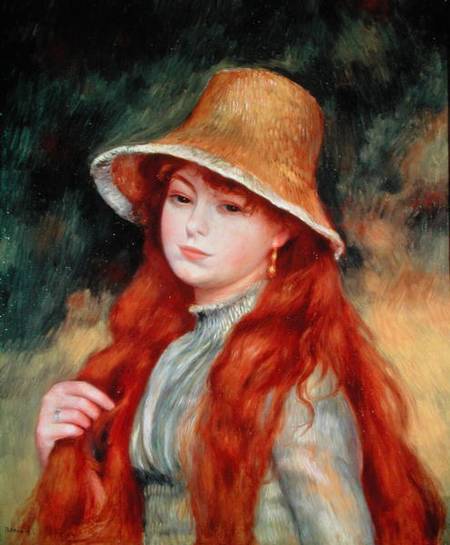 Young girl with long hair, or Young girl in a straw hat from Pierre-Auguste Renoir