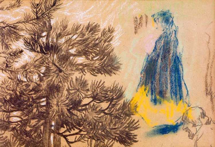 Study sheet: conifer, girl in a hooded coat, portrait of a man from Pierre Bonnard