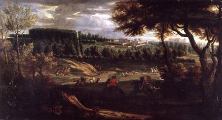 Louis XIV (1638-1715) Hunting at Marly with a a View of Chateau Vieux de Saint Germain from Pierre-Denis Martin