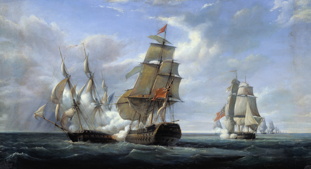 Combat between the French Frigate 'La Canonniere' and the English Vessel 'The Tremendous', 21st Apri from Pierre Julien Gilbert