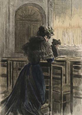 Devotions at church, illustration from La Femme a Paris by Octave Uzanne (1851-1931) 1894