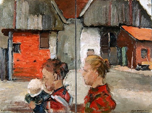 Rear Gables of Farm Buildings with Figures from Piet Mondrian