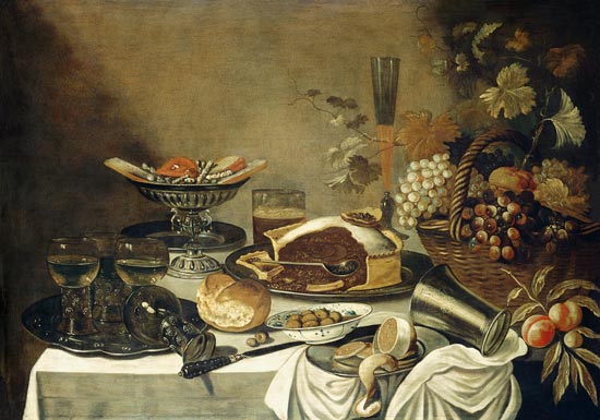 Quiet life with vegetable basket and different Süssigkeiten from Pieter Claesz