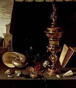 Quiet life with a high golden cup from Pieter Claesz