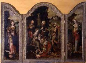 Triptych depicting the Adoration of the Magi and two saints
