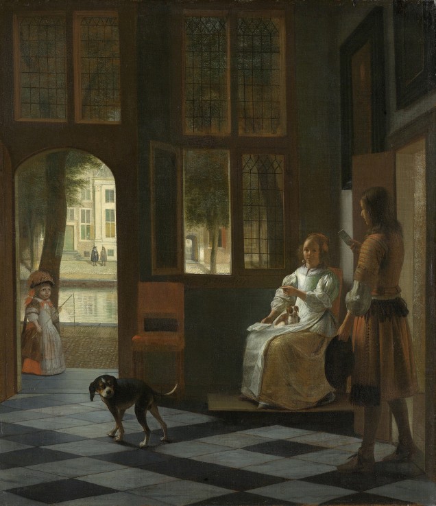 A Woman Directing a Young Man With a Letter from Pieter de Hooch