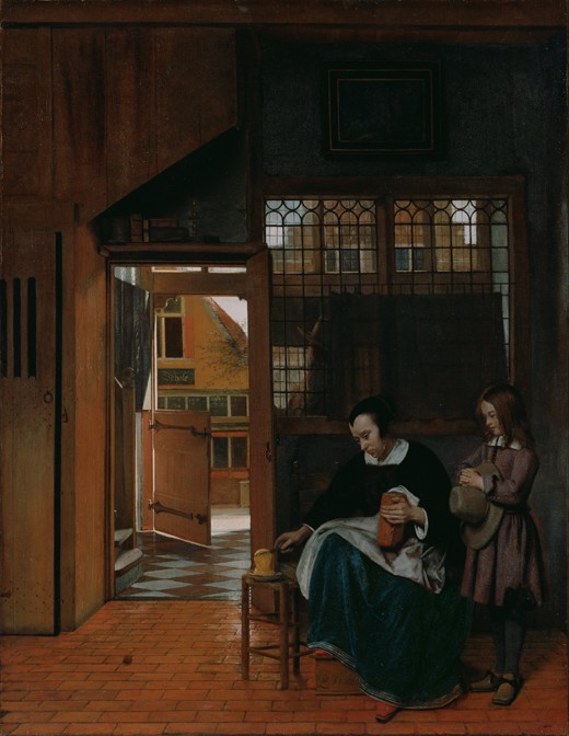 A Woman Preparing Bread and Butter for a Boy from Pieter de Hooch