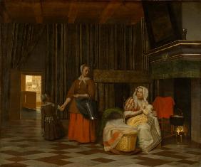 Woman and Child with Serving Maid