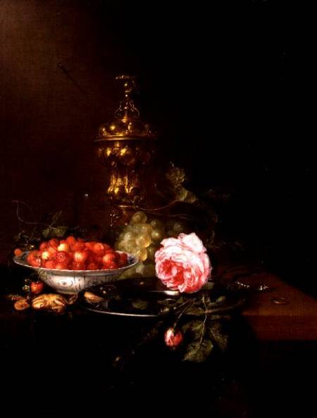 Still Life with a Bowl of Strawberries and a Rose from Pieter de Ring