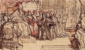 Otto sent when imperial by Wittelsbach in front of pope Hadrian IV. from Pieter de Witte