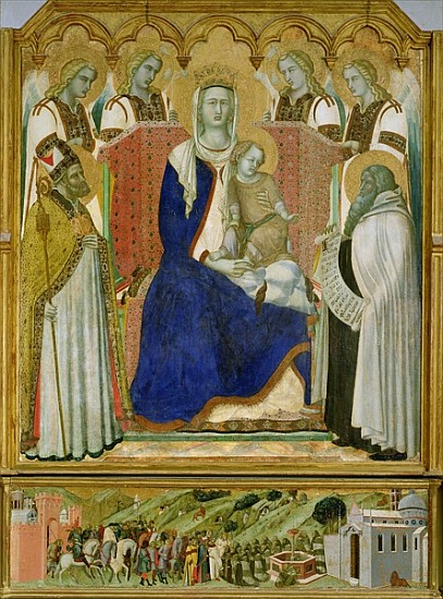 The Carmine Altarpiece, central panel depicting the Virgin and Child with angels, St. Nicholas and t from Pietro Lorenzetti