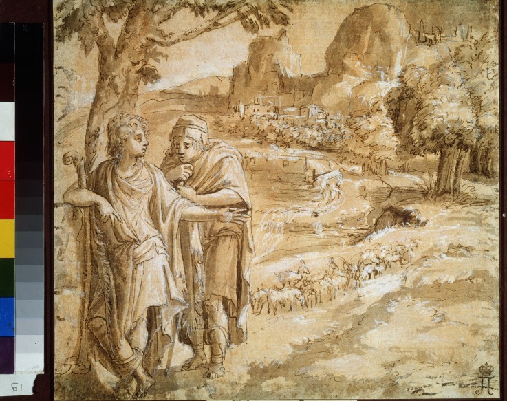 Shepherd and piligrim in a landscape from Pirro Ligorio