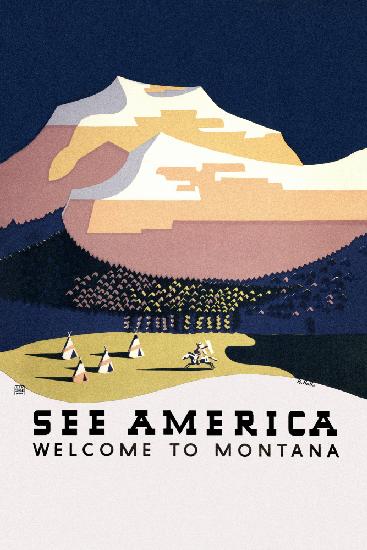 See America. Welcome To Montana (1936) Travel Poster By Richard Halls