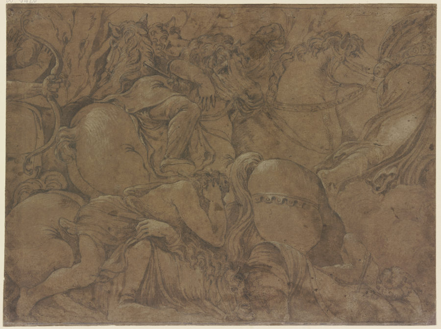 Apollo rächt seine Schwester Diana und tötet die Töchter der Niobe, aus dem verlorenen Niobidenfries from Polidoro da Caravaggio