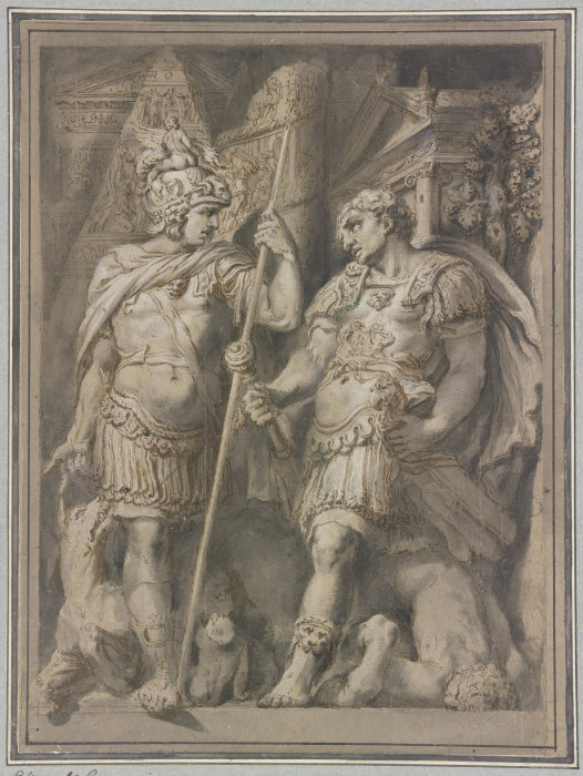Zwei römische Soldaten nach der Fassadenmalerei am Palazzo Milesi in Rom from Polidoro da Caravaggio