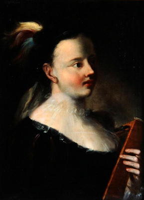 Lady with Kitara (oil on canvas) from Polish School, (18th century)