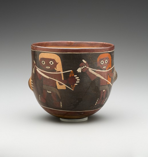 Bowl decorated with Men Spinning (painted terracotta) from Pre-Columbian