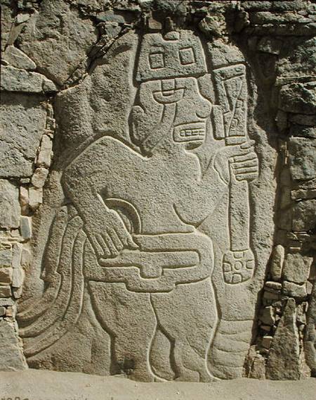 Stela depicting a warrior holding a club, Chavin Culture from Pre-Columbian