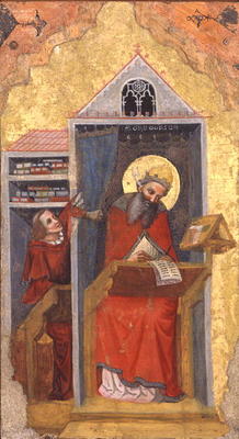 St. Gregory the Great (540-604) in his Study (tempera on panel) from Pseudo Jacopino  di Francesco