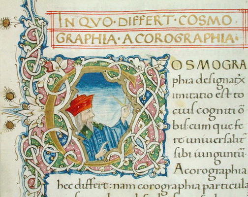 Ms Lat 463 fol.21r Historiated initial 'C' with a portrait of Ptolemy (c.90-168) from a Map of the W from Ptolemy