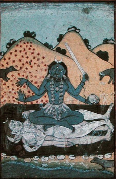 The Goddess Kali seated in intercourse with the double corpse of Shiva, 19th century, Punjab from Punjabi School
