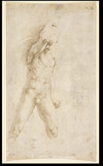 Study of a fighter defending himself (copy after Raphael); sketch of a lunette from Raffael