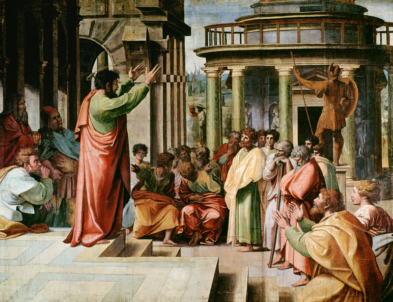 St. Paul Preaching at Athens (cartoon for the Sistine Chapel) (PRE RESTORATION) from Raffaello Sanzio da Urbino