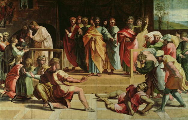 The Death of Ananias (cartoon for the Sistine Chapel) (PRE RESTORATION) from Raffaello Sanzio da Urbino