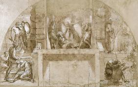 Compositional study for 'The Liberation of St. Peter' in the Stanza d'Eliodoro in the Vatican (pen &