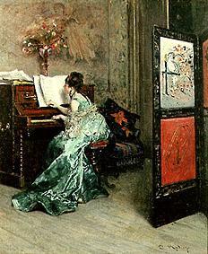 Lady at the piano playing from Raimundo de Madrazo