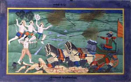The Battle of Lanka (Ceylon), between Rama and Ravana, King of the Rakshasas, from the 'Ramayana' from Rajasthani School