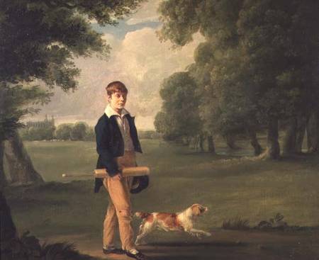 Young Man with a Cricket Bat Walking a Spaniel in the Grounds of Eton College from Ramsey Richard Reinagle