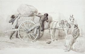 Negroes loading Cotton Bales at Charleston (pen & wash on paper)