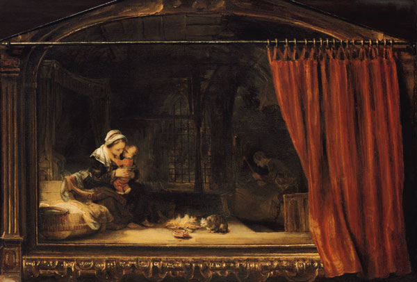 The Holy Family with a curtain (so-called Holzhackerfamilie) from Rembrandt van Rijn