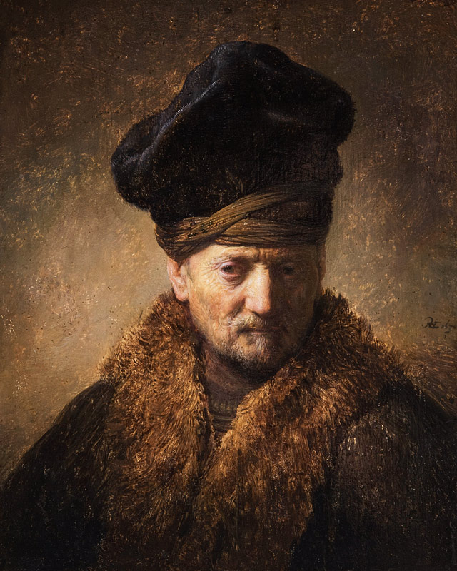 Portrait of an old man with fur hat from Rembrandt van Rijn