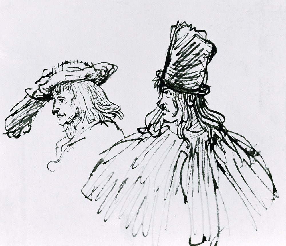 Two Actors (pens & ink wash on paper) from Rembrandt van Rijn