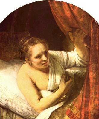 Hendrickje lout in bed from Rembrandt van Rijn
