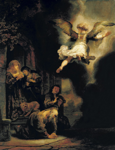 The archangel Raphael leaves the family of Tobias. from Rembrandt van Rijn