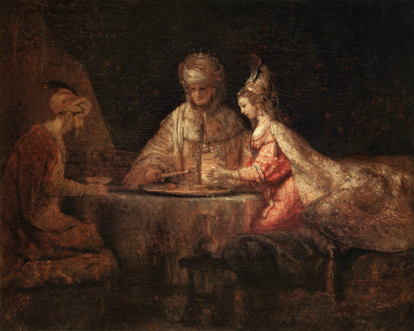 Ahasuerus, Haman and Esther from Rembrandt van Rijn
