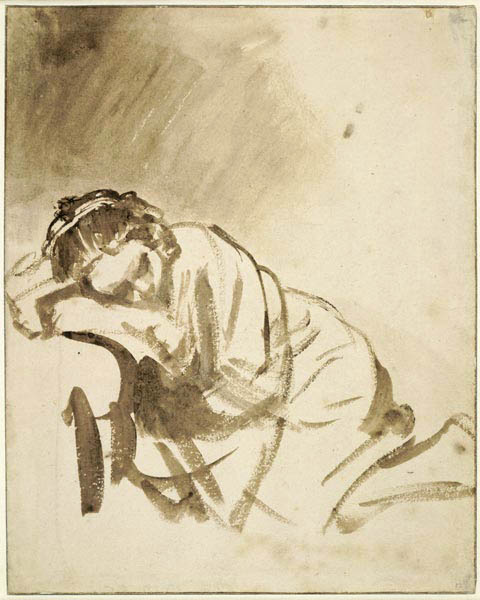A young woman sleeping (Hendrickje Stoffels) from Rembrandt van Rijn