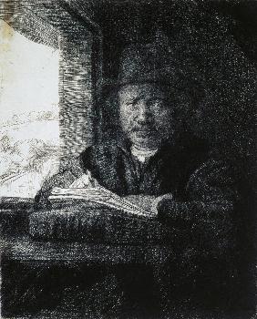 Self-Portrait Drawing by a Window