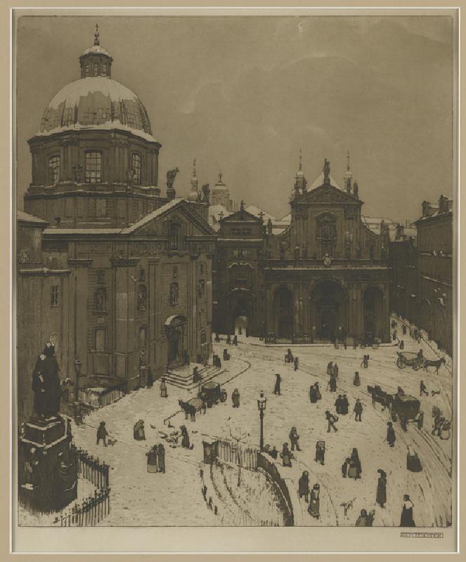 Der Kreuzherrenplatz in Prag , 1908 (coloured etching) from Richard Teschner