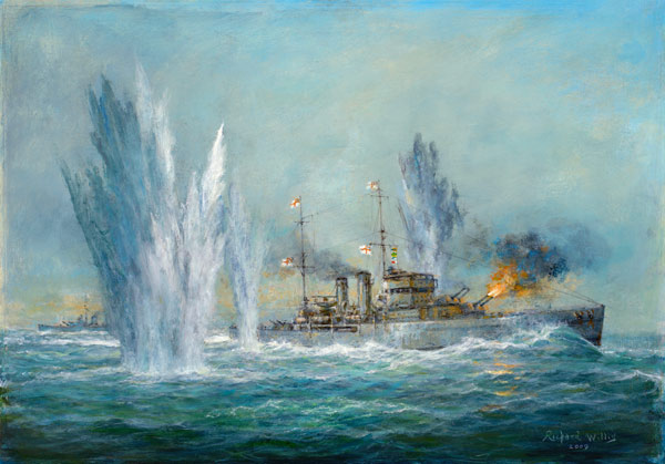 HMS Exeter engaging in the Graf Spree at the Battle of the River Plate from Richard  Willis