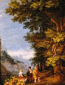 Mountains landscape with a fruit seller