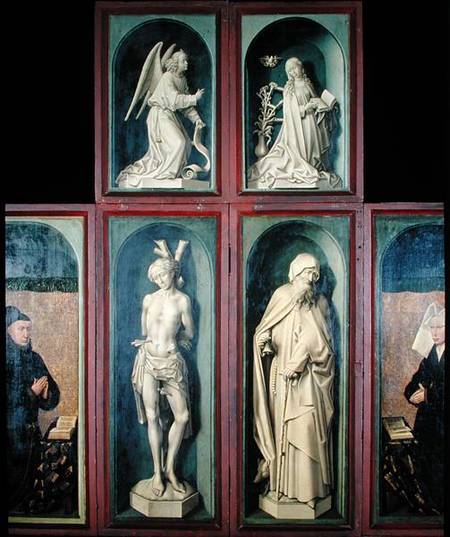 The Annunciation, St. Sebastian, St. Anthony the Great and the two Donors, panels from the reverse o from Rogier van der Weyden