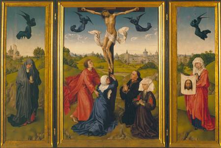 Crucifixion triptych with St. Mary Magdalene, St. Veronica and unknown Patrons from Rogier van der Weyden