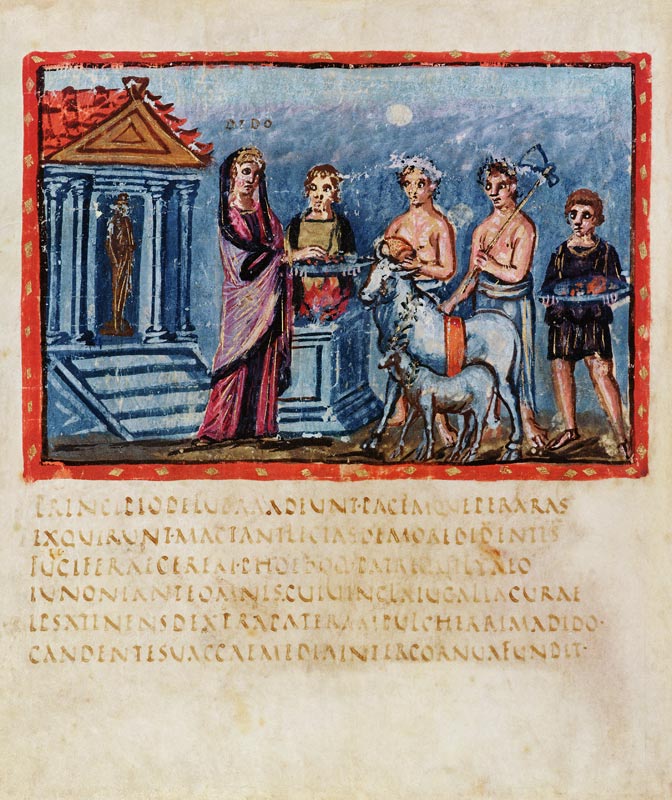 Lat 3225 f.33v Dido making a sacrifice, from The Vergilius Vaticanus from Roman