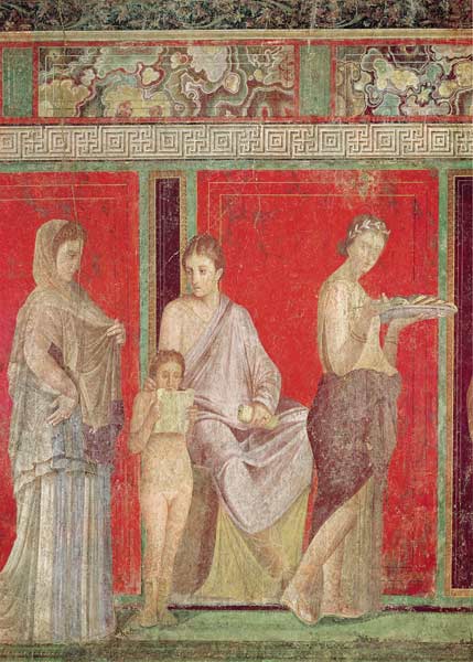 The Catechism with a Young Girl Reading and the Initiate Making an Offering, North Wall, Oecus 5 from Roman