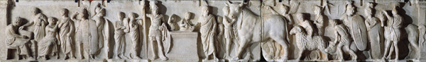 Taking the census and the sacrifice of a bull, a ram and a pig in honour of the god Mars, frieze fro from Roman